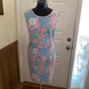 Vintage USA Sea Waves Women's Pink Green Blue Floral Sheath Shift Summer Dress 8 - Bild 1 von 11