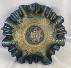 Antique FENTON Cobalt Blue Carnival Glass Captive Rose Candy Ruffle Edge Bowl