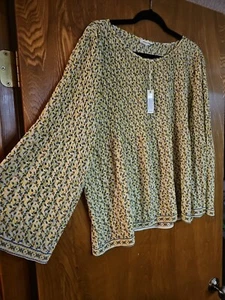 Max Studio Ladies Blouse Top Boho Flowy Sz Large Lemon Flared Sleeves $88 Msrp - Picture 1 of 8