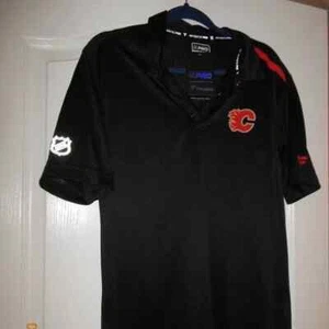 CALGARY FLAMES New tags Mens Fanatics Short Sleeve Black Vented Polo Shirt Sz M - Picture 1 of 13