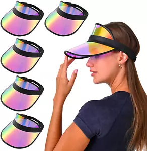 5 Pack Sun Visor Hats Women Clear Colorful Party Outdoor Sports Beach Golf Cap - Picture 1 of 12