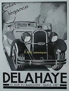 REKLAME DELAHAYE AUTOMOBILE ELEGANCE SIGN RONDEAU VON 1933 FRANZÖSISCHE ANZEIGE PUB SELTEN - Bild 1 von 1