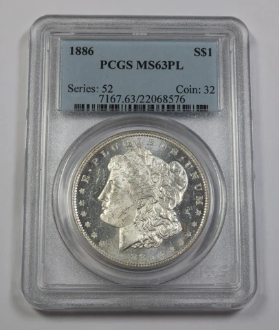 1886 P PCGS MS63 PL PROOF LIKE | Silver Morgan Dollar - $1 US Coin #40309A Cover