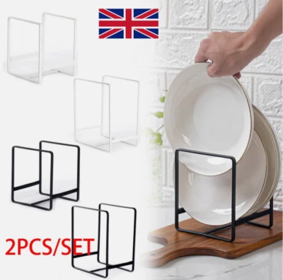 2Pcs Upright Plate Storage Rack Metal Holders Kitchen Cabinet Drying Organizer - Image 1 of 4