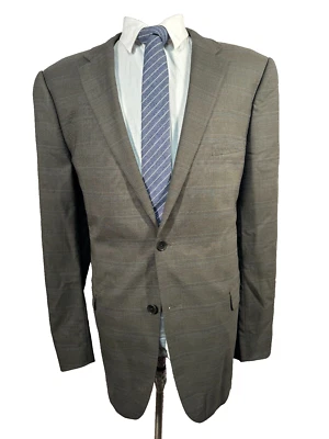 THEORY Mens Brown GLEN-CHECK Wool Stretch Suit Sport Coat Blazer Jacket 46L - Image 1 of 4