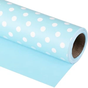 Reversible Wrapping Paper - Baby Blue and Polka Dot Design for Birthday Holid... - Picture 1 of 6