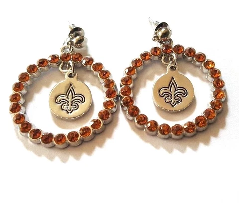 New Orleans Saints Round with Crystal Earrings Cover
