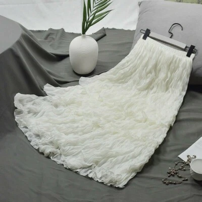 Dama Faldas Plisadas en Niveles Tutú Pettiskirts Columpio Midi Gasa Cintura Alta Informal Foto 1 de 4