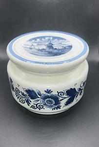 Vintage Hand Painted Delft Blauw Windmill Floral Canister Made In Holland - Picture 1 of 12