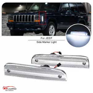 2PCS Clear Lens White LED Side Marker Light Lamp for 1997-2001 Jeep Cherokee XJ - Picture 1 of 14