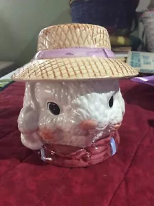 Dalton Bunny Rabbit with Bonnet Straw Hat Trinket Candy Dish Box Ceramic 5X5 - Picture 1 of 8