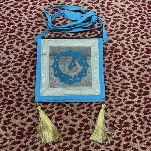 Turquoise blue gold hand/home made shoulder bag purse - Picture 1 of 12