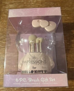 Hello Kitty Impressions 6 Pc Makeup Brush Gift Set W/Container Matte Pink NEW - Picture 1 of 4
