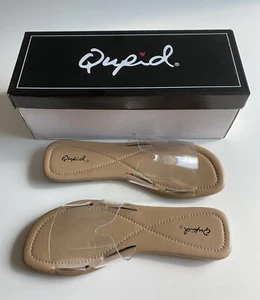 Women’s Qupid Castel Clear Band Open Toe Slides Sandals Flats Nonskid Shoes 7, 8 - Picture 1 of 8