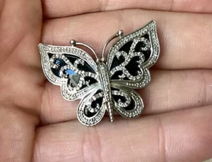 Pave Diamonds Set In Butterfly Ornate Slide Pendant Sterling Silver JewelryVntg - Picture 1 of 9