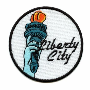 "Liberty City" New York Round Iron On Patch - Picture 1 of 2