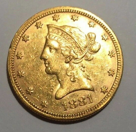 1881  $10.00 Liberty Head Gold Eagle  AU/UNC  #W144 Cover