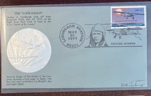 1977 FDC, #1710, 13c The Lone Eagle Flight, Wyoming Postal Museum, Cheyenne WY - Picture 1 of 1