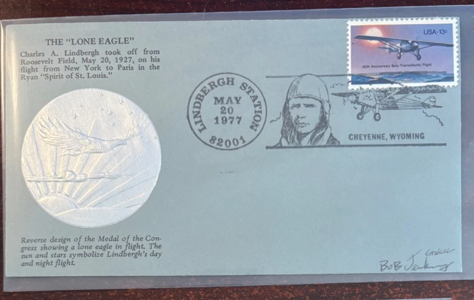 1977 FDC, #1710, 13c The Lone Eagle Flight, Wyoming Postal Museum, Cheyenne WY - Image 1 of 1