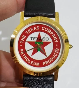 Texaco Petroleum Products Gold Plated Black Leather by Image Watches - Picture 1 of 8