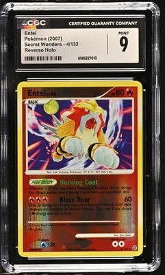 PSA 9 ENTEI 4/132 SECRET WONDERS REVERSE HOLO DIAMOND & PEARL POKEMON - Image 1 of 2
