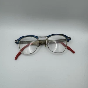 Unique Metal Bi Focals Red Plastic Tipped Arms Blue Detail Rare Vintage 50s - Picture 1 of 8