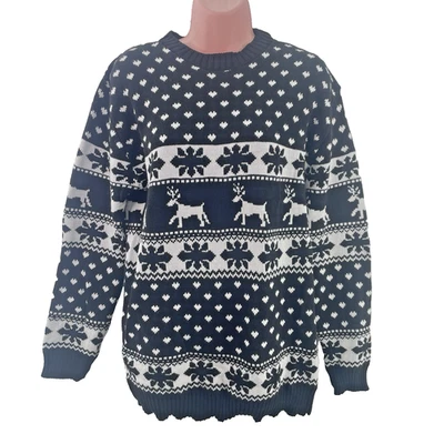 Boohoo Women’s Fairisle Christmas Jumper, Size M, Black/White - Image 1 of 4