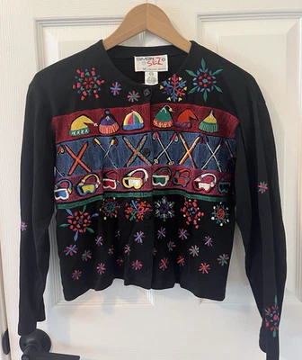 VTG Michael Simon Sez Cardigan Black Snow Ski Embroidered 12/14 Girls EUC - Image 1 of 4