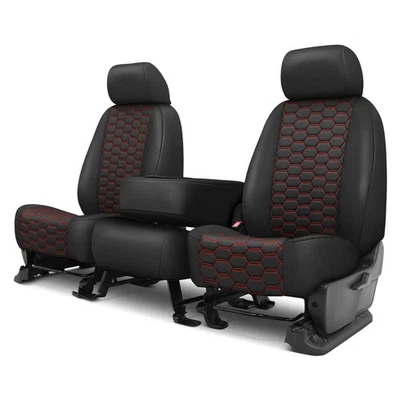 For Ram 1500 Classic 19-24 Seat Cover Faux Leather Hex Quilted 1st Row Black & Foto 1 de 2
