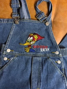 VTG Boys Woody Woodpecker NASCAR Racer Denim Overalls Disney Size 6 - Picture 1 of 6