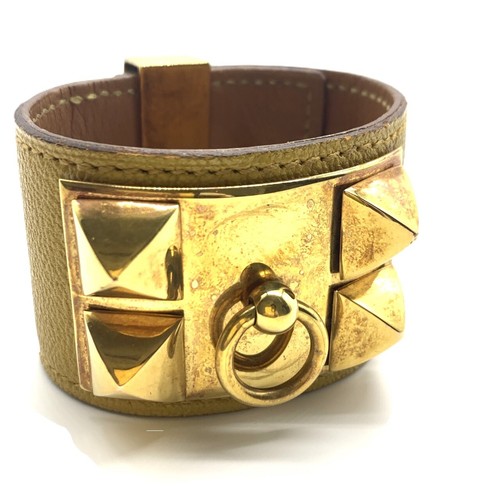 HERMÈS Bracciale Hermes Collier de Chien metallo oro pelle giallo rango AB