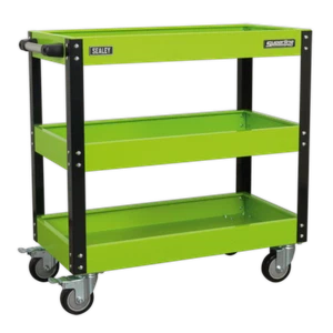 Workshop Trolley 3 Level Heavy Duty Hi Vis Green SealeyCX110HV - Picture 1 of 2