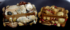 2 Vintage Wooden Shell Covered Trinket Boxes With Lids