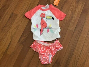 New Gymboree Girls Coral and White Toucan Rashguard and Bikini Bottom Size 4 4T - Picture 1 of 9