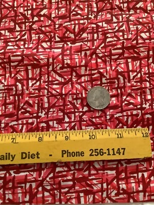 1 Yd 16” Abstract Cotton Print Fabric  Lip Stick Pink / Maroon LQQK - Image 1 of 2