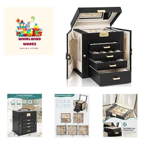 5-Tier Jewelry Box Leather Jewelry Storage Organizer with 4 Drawers Lockable ... - Picture 1 of 9