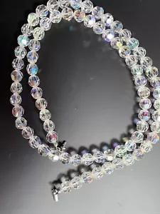Vintage Crystal Necklace Aurora Borealis Faceted Beaded 1980s 24” - Picture 1 of 6