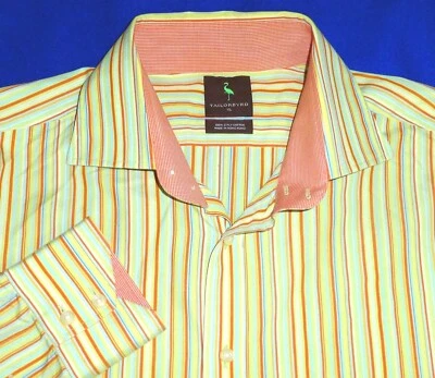 TAILORBYRD MENS SHIRT XL STRIPED LIME GREEN PEACH ORANGE - Image 1 of 4