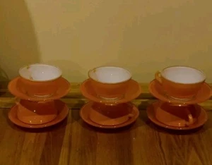 Vintage Duralex Tea/coffee Set of 6 Beautiful Orange Colours Made By French - Picture 1 of 7