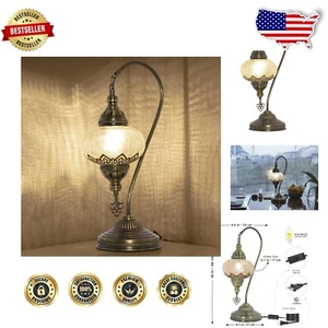 Handcrafted Turkish Mosaic Glass Swan Neck Table Lamp - Antique Bronze Elegance - Picture 1 of 11