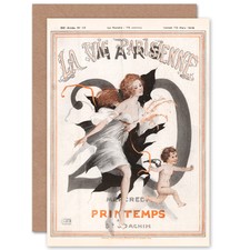 La Vie Parisienne Spring Woman Cherub Magazine Cover Blank Greeting Card