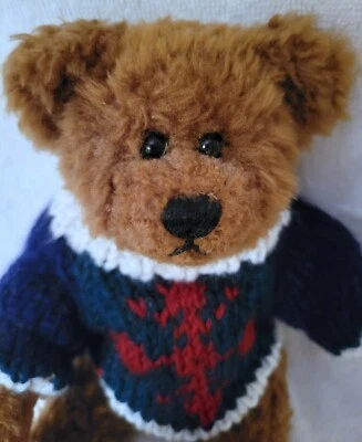 HOLIDAY Vintage Sweater Teddy Bear Jointed Legs Chrisha 8" Playful Plush 1988  - Image 1 of 4