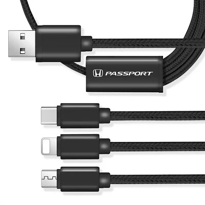 Honda Passport 3 in 1 Black 4 Ft Multi Charging Cord USB Cable, Type-C, iOS - Image 1 of 4
