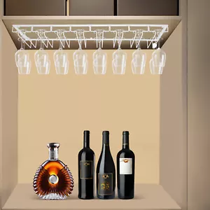 Metal Glass Cup Rack Organizer For Kitchen Desk 8 Row Hanging Wine Cup Holder - Picture 1 of 12