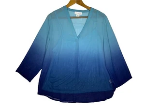 Liz Claiborne Womens Sheer Blouse with Camisole Ombre Blue Size L  - Picture 1 of 6