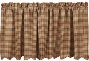 24" Plaid Window Tier Set Lined Lodge Style Red Navy Tan Cafe Curtains Millsboro - Picture 1 of 4