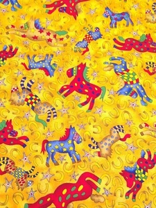 4 yd fabric quilting material HORSES Mary Lou Weidman horseshoe bright colors - Picture 1 of 7