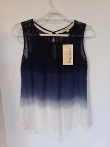 Rewind Womens XS Rank Top Button Back Crochet Lace Trim Blue White Ombre Beach - Picture 1 of 6
