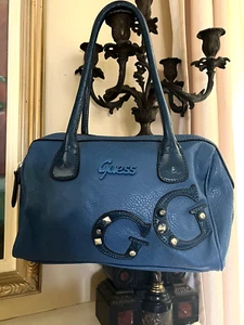 Vintage Bright Blue Guess Y2K 90s 2000s Studded LOGO Hand Shoulder Bag Purse - Picture 1 of 15