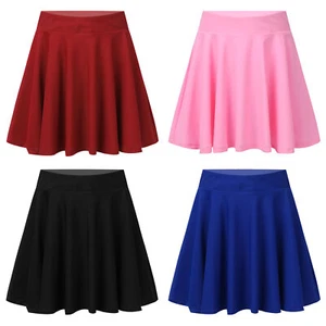 Girls Elastic Waist Pleated Skirt School Uniform Skorts Flared Skating Skirts - Picture 1 of 51